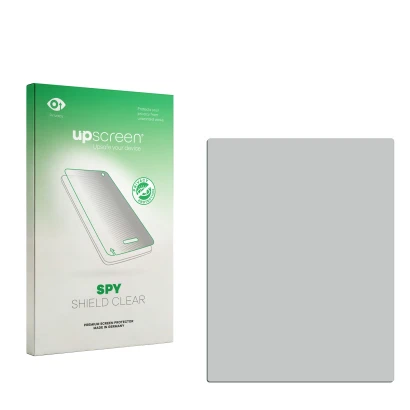 Parte frontal de un envase de producto con el logotipo de la marca upscreen. Al lado está el protector de pantalla correspondi