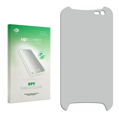 Parte frontal de un envase de producto con el logotipo de la marca upscreen. Al lado está el protector de pantalla correspondi