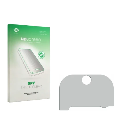Parte frontal de un envase de producto con el logotipo de la marca upscreen. Al lado está el protector de pantalla correspondi