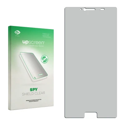 Parte frontal de un envase de producto con el logotipo de la marca upscreen. Al lado está el protector de pantalla correspondi