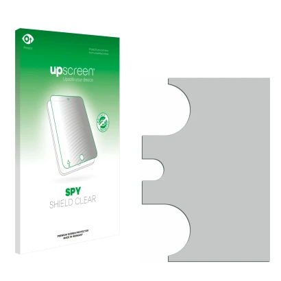 Parte frontal de un envase de producto con el logotipo de la marca upscreen. Al lado está el protector de pantalla correspondi