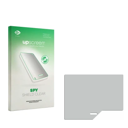 Parte frontal de un envase de producto con el logotipo de la marca upscreen. Al lado está el protector de pantalla correspondi