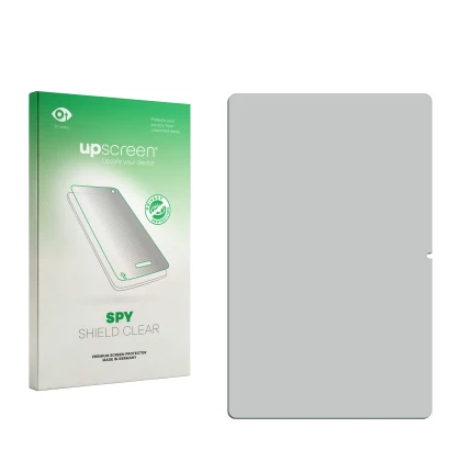 Parte frontal de un envase de producto con el logotipo de la marca upscreen. Al lado está el protector de pantalla correspondi