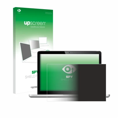 Parte frontal de un envase de producto con el logotipo de la marca upscreen. Al lado se muestra el dispositivo con su protecto