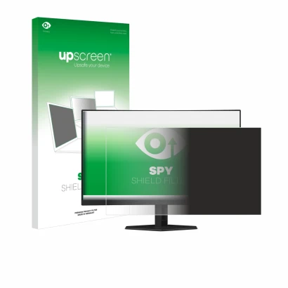 Parte frontal de un envase de producto con el logotipo de la marca upscreen. Al lado se muestra el dispositivo AOC C27G4ZXED c