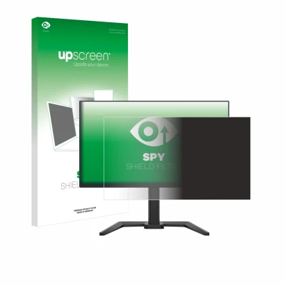 Parte frontal de un envase de producto con el logotipo de la marca upscreen. Al lado se muestra el dispositivo Iiyama G-Master