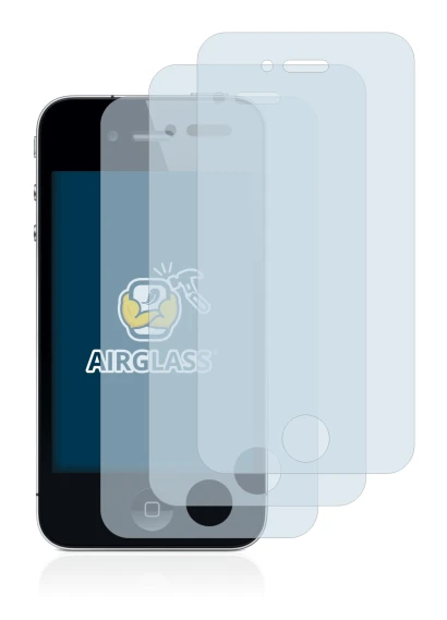 Imagen del dispositivo Apple iPhone 4 con una amplia variedad de protectores de pantalla.
