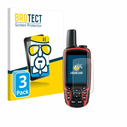 Parte frontal de un envase de producto con el logotipo de la marca BROTECT. Al lado se muestra el dispositivo Garmin Astro 320