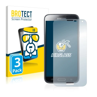 Parte frontal de un envase de producto con el logotipo de la marca BROTECT. Al lado se muestra el dispositivo Samsung Galaxy S