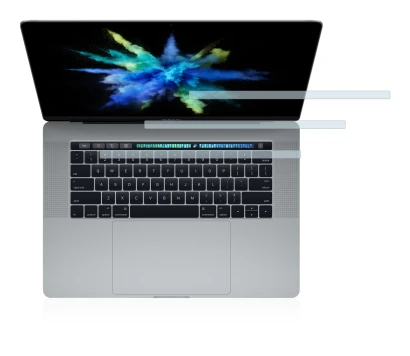 Imagen del dispositivo Apple MacBook Pro 15" 2017 (SÓLO Touch Bar) con una amplia variedad de protectores de pantalla.