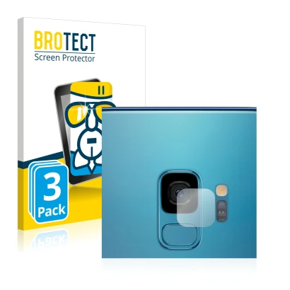 Parte frontal de un envase de producto con el logotipo de la marca BROTECT. Al lado se muestra el dispositivo Samsung Galaxy S