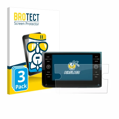 Parte frontal de un envase de producto con el logotipo de la marca BROTECT. Al lado se muestra el dispositivo Volkswagen Polo