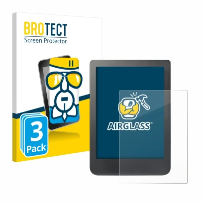 Parte frontal de un envase de producto con el logotipo de la marca BROTECT. Al lado se muestra el dispositivo Kobo Clara HD (6