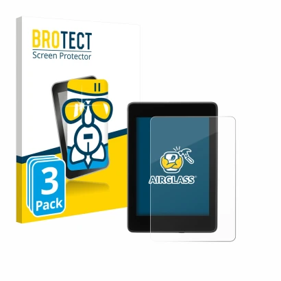 Parte frontal de un envase de producto con el logotipo de la marca BROTECT. Al lado se muestra el dispositivo Amazon Kindle Pa