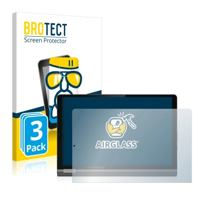 Parte frontal de un envase de producto con el logotipo de la marca BROTECT. Al lado se muestra el dispositivo Lenovo Yoga Smar