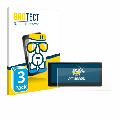 Parte frontal de un envase de producto con el logotipo de la marca BROTECT. Al lado se muestra el dispositivo Joying 4G Car Ra