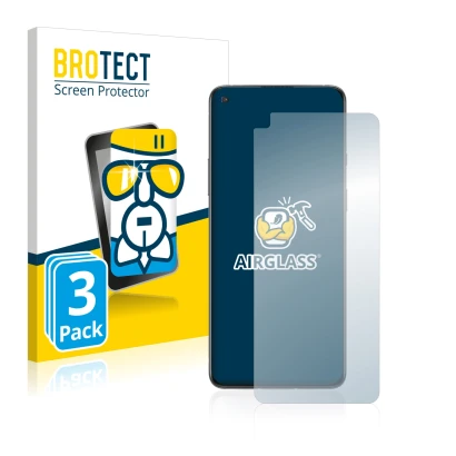 Parte frontal de un envase de producto con el logotipo de la marca BROTECT. Al lado se muestra el dispositivo OnePlus 8T con s