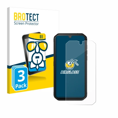 Parte frontal de un envase de producto con el logotipo de la marca BROTECT. Al lado se muestra el dispositivo Blackview BV9900