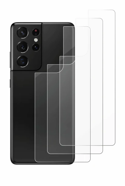 Imagen del dispositivo Samsung Galaxy S21 Ultra 5G (Trasero) con una amplia variedad de protectores de pantalla.