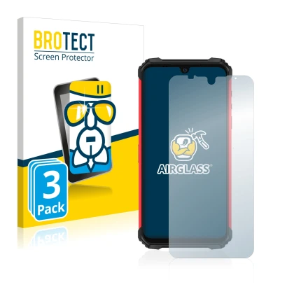 Parte frontal de un envase de producto con el logotipo de la marca BROTECT. Al lado se muestra el dispositivo Ulefone Armor 8 