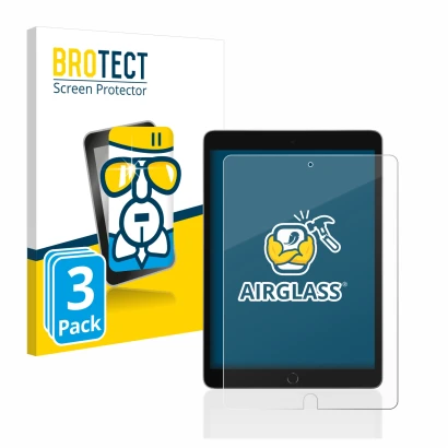 Parte frontal de un envase de producto con el logotipo de la marca BROTECT. Al lado se muestra el dispositivo Apple iPad 10.2