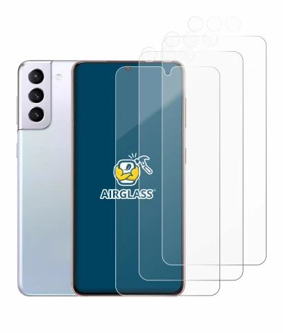 Imagen del dispositivo Samsung Galaxy S21 (Frontal+Cámara) con una amplia variedad de protectores de pantalla.