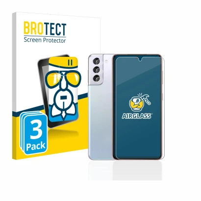 Parte frontal de un envase de producto con el logotipo de la marca BROTECT. Al lado se muestra el dispositivo Samsung Galaxy S