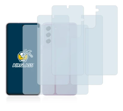 Imagen del dispositivo Samsung Galaxy S21 FE 5G (Frontal+Trasero) con una amplia variedad de protectores de pantalla.