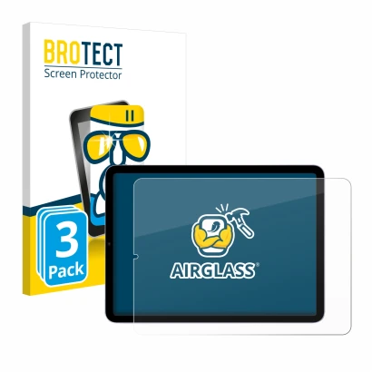 Parte frontal de un envase de producto con el logotipo de la marca BROTECT. Al lado se muestra el dispositivo Apple iPad Air 5