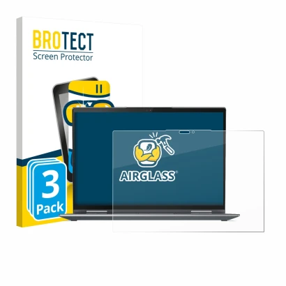 Parte frontal de un envase de producto con el logotipo de la marca BROTECT. Al lado se muestra el dispositivo Lenovo ThinkPad 