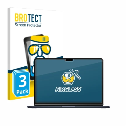 Parte frontal de un envase de producto con el logotipo de la marca BROTECT. Al lado se muestra el dispositivo Apple MacBook Ai