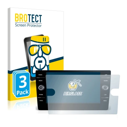 Parte frontal de un envase de producto con el logotipo de la marca BROTECT. Al lado se muestra el dispositivo Volkswagen T-Roc