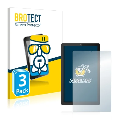 Parte frontal de un envase de producto con el logotipo de la marca BROTECT. Al lado se muestra el dispositivo Lenovo Tab M9 co