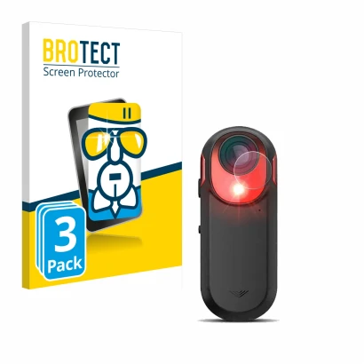 Parte frontal de un envase de producto con el logotipo de la marca BROTECT. Al lado se muestra el dispositivo Garmin Varia RCT