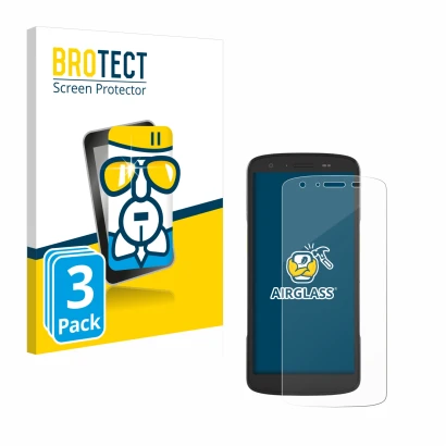 Parte frontal de un envase de producto con el logotipo de la marca BROTECT. Al lado se muestra el dispositivo Zebra TC22 con s