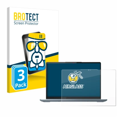 Parte frontal de un envase de producto con el logotipo de la marca BROTECT. Al lado se muestra el dispositivo Lenovo IdeaPad F