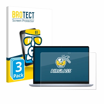 Parte frontal de un envase de producto con el logotipo de la marca BROTECT. Al lado se muestra el dispositivo Dell Inspiron 16