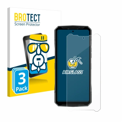 Parte frontal de un envase de producto con el logotipo de la marca BROTECT. Al lado se muestra el dispositivo Doogee DK10 con 