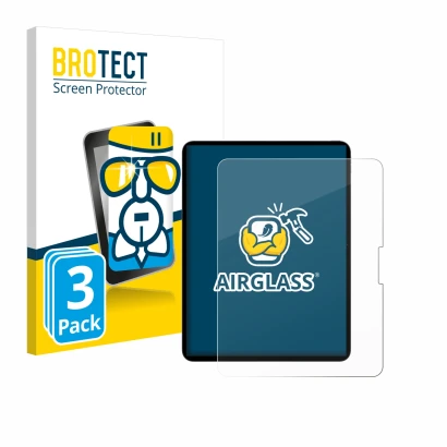 Parte frontal de un envase de producto con el logotipo de la marca BROTECT. Al lado se muestra el dispositivo Apple iPad Pro 1