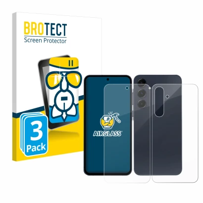 Parte frontal de un envase de producto con el logotipo de la marca BROTECT. Al lado se muestra el dispositivo Samsung Galaxy A