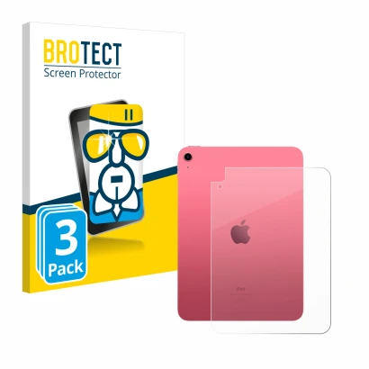 Parte frontal de un envase de producto con el logotipo de la marca BROTECT. Al lado se muestra el dispositivo Apple iPad 10.9"
