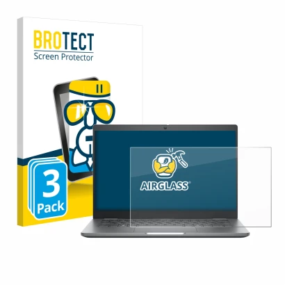 Parte frontal de un envase de producto con el logotipo de la marca BROTECT. Al lado se muestra el dispositivo Dell Latitude 53