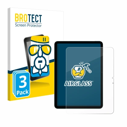 Parte frontal de un envase de producto con el logotipo de la marca BROTECT. Al lado se muestra el dispositivo Apple iPad Air 1