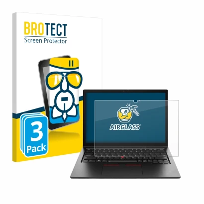 Parte frontal de un envase de producto con el logotipo de la marca BROTECT. Al lado se muestra el dispositivo Lenovo ThinkPad 