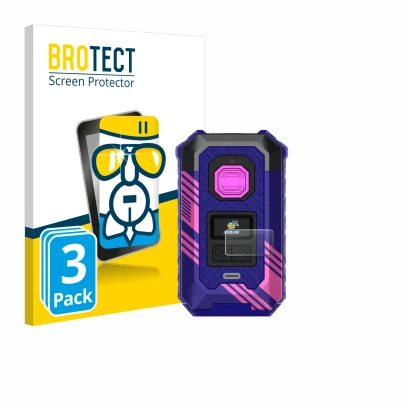 Parte frontal de un envase de producto con el logotipo de la marca BROTECT. Al lado se muestra el dispositivo Vaporesso Armour