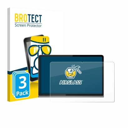 Parte frontal de un envase de producto con el logotipo de la marca BROTECT. Al lado se muestra el dispositivo Lenovo Tab Plus 