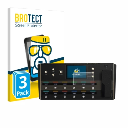 Parte frontal de un envase de producto con el logotipo de la marca BROTECT. Al lado se muestra el dispositivo Headrush Prime c