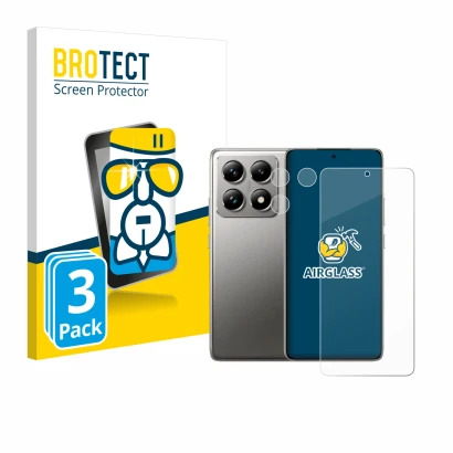 Parte frontal de un envase de producto con el logotipo de la marca BROTECT. Al lado se muestra el dispositivo Xiaomi 14T Pro (