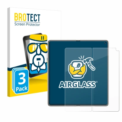 Parte frontal de un envase de producto con el logotipo de la marca BROTECT. Al lado se muestra el dispositivo Huawei Mate X6 (