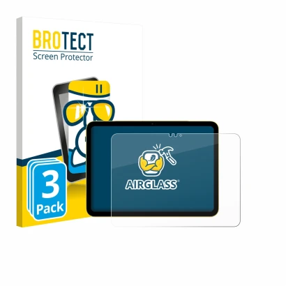 Parte frontal de un envase de producto con el logotipo de la marca BROTECT. Al lado se muestra el dispositivo Apple iPad Air 1